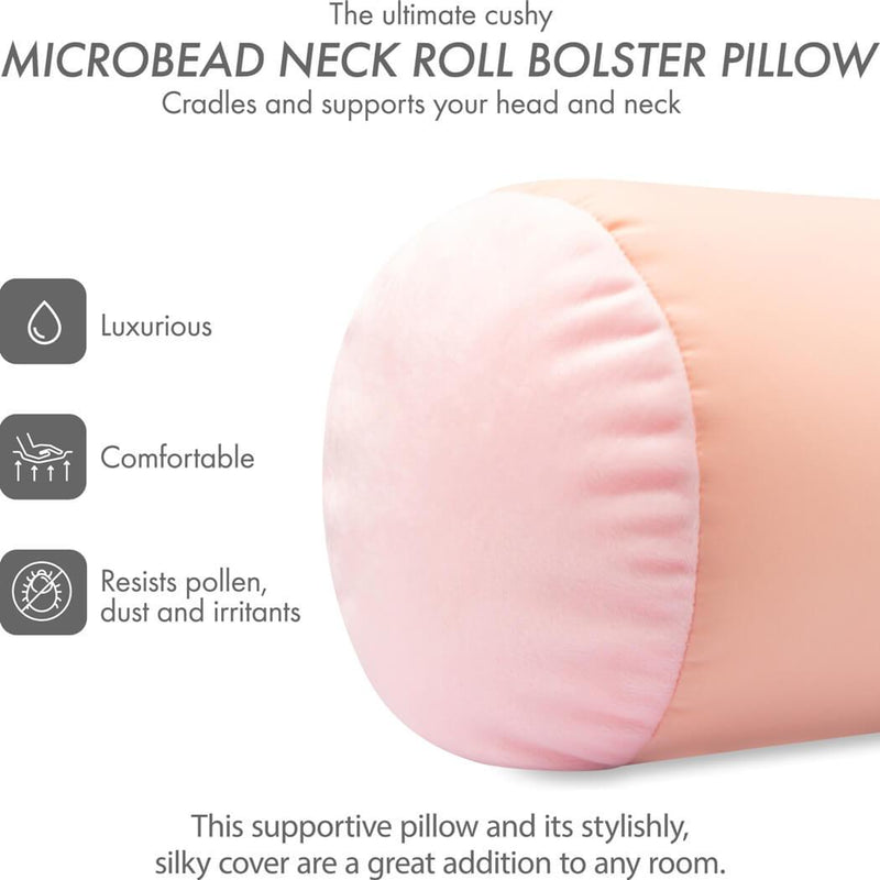 Microbead Squishy Bolster Neck Roll Pillow - Silky Feel, 14" x 8" x 8"