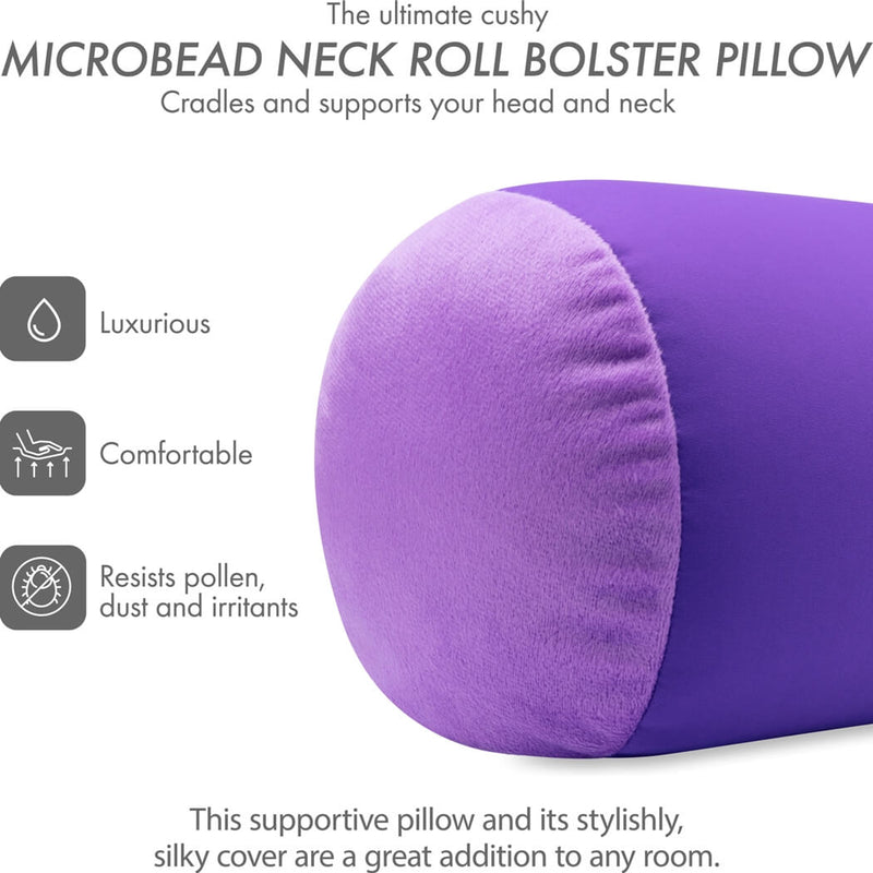 Microbead Squishy Bolster Neck Roll Pillow - Silky Feel, 14" x 8" x 8"