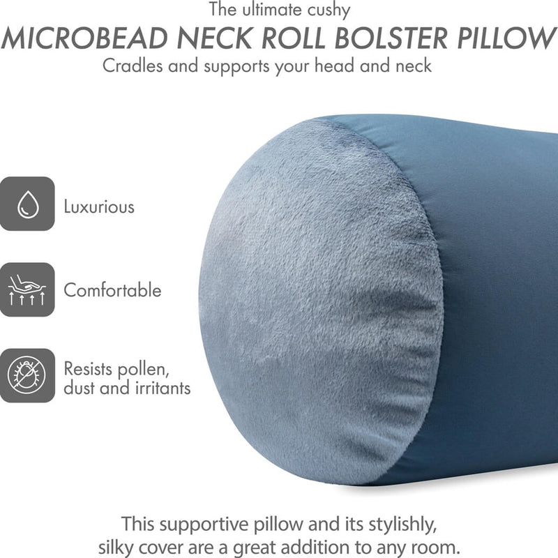 Microbead Squishy Bolster Neck Roll Pillow - Silky Feel, 14" x 8" x 8"