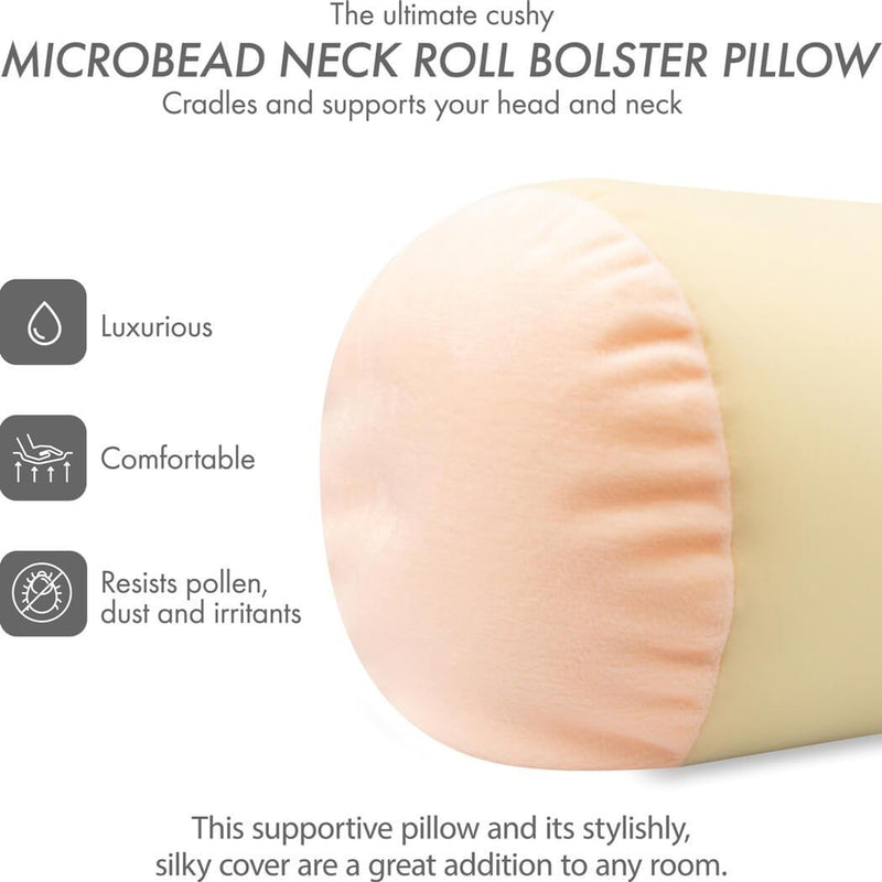 Microbead Squishy Bolster Neck Roll Pillow - Silky Feel, 14" x 8" x 8"