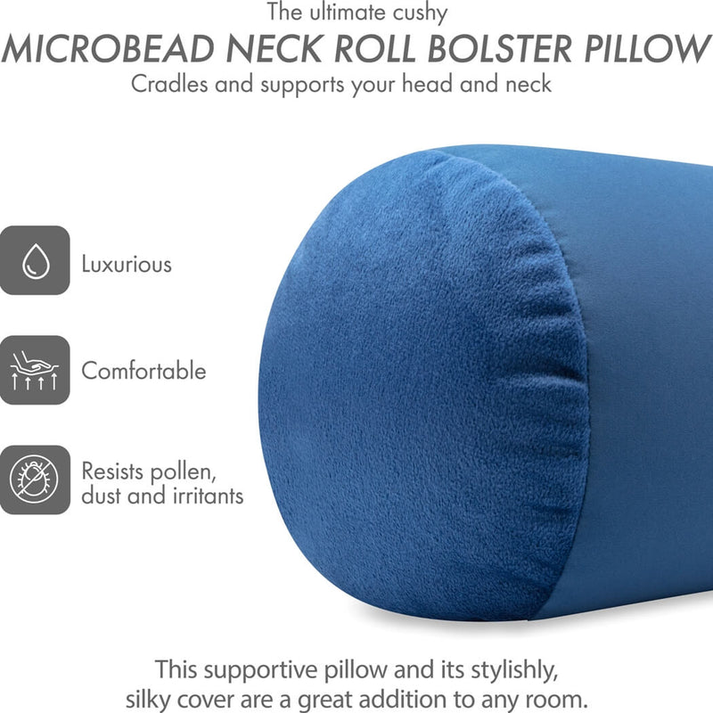 Microbead Squishy Bolster Neck Roll Pillow - Silky Feel, 14" x 8" x 8"