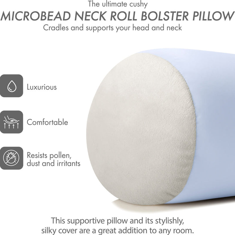 Microbead Squishy Bolster Neck Roll Pillow - Silky Feel, 14" x 8" x 8"