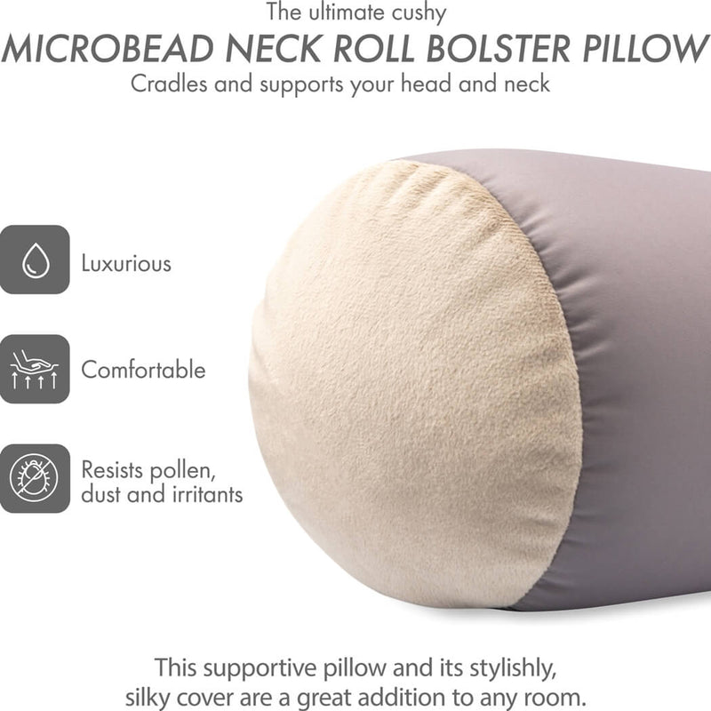 Microbead Squishy Bolster Neck Roll Pillow - Silky Feel, 14" x 8" x 8"