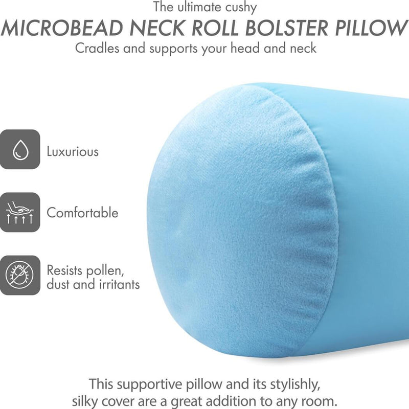 Microbead Squishy Bolster Neck Roll Pillow - Silky Feel, 14" x 8" x 8"