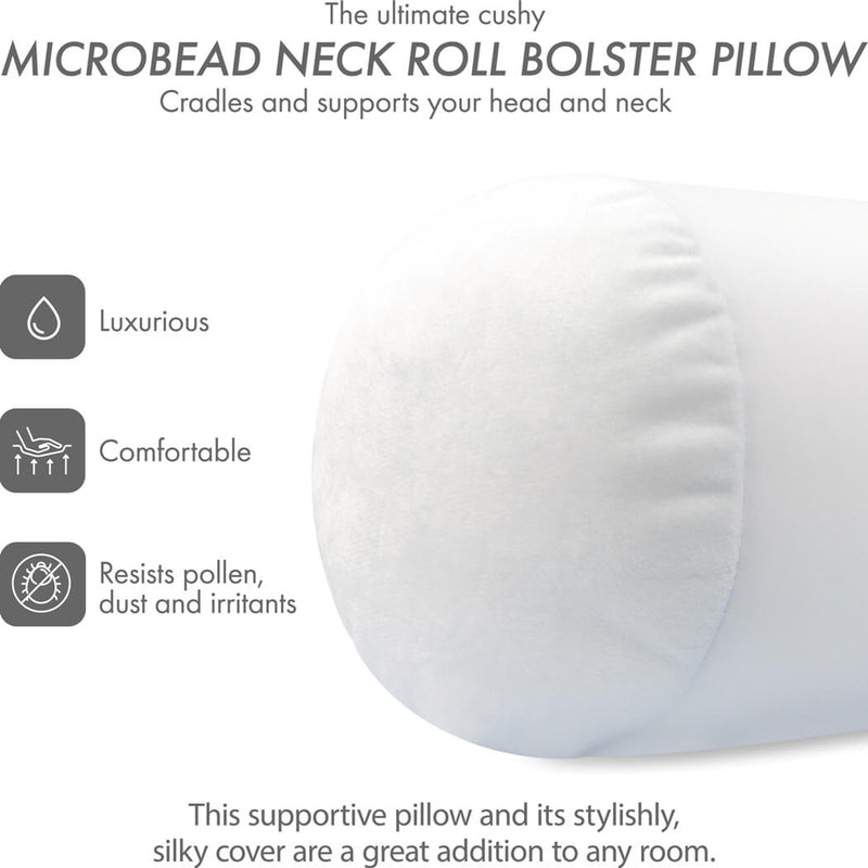 Microbead Squishy Bolster Neck Roll Pillow - Silky Feel, 14" x 8" x 8"