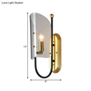 DecorBites™ Mid Century Black-Brass 1-Light Hall Wall Sconce Lamp with Smoke Grey Curving Glass Shade
