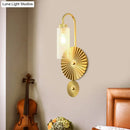 Mid century brass gooseneck wall lamp – bedroom sunburst sconce