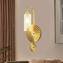 Mid century brass gooseneck wall lamp – bedroom sunburst sconce
