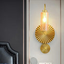 Mid century brass gooseneck wall lamp – bedroom sunburst sconce