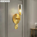 Mid century brass scalloped backplate wall sconce bedroom amber glass