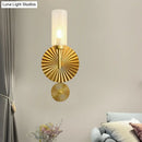 Mid century brass scalloped backplate wall sconce bedroom amber glass
