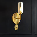 Mid century brass scalloped backplate wall sconce bedroom amber glass