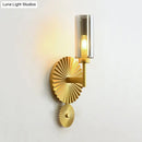 Mid century brass scalloped backplate wall sconce bedroom amber glass