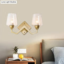 DecorBites™ Mid-Century Wall Lamp with Truncated Cone Shade and Smoke/Clear Glass - Brass Sconce Light Fixture