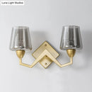 DecorBites™ Mid-Century Wall Lamp with Truncated Cone Shade and Smoke/Clear Glass - Brass Sconce Light Fixture