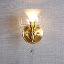 DecorBites™ Mid Century Glass Wall Sconce with Brass Base and Crystal Droplet - Perfect for Small Spaces