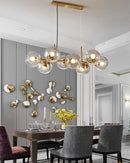 Mid-century gold metal smoked glass chandelier – dining room led light
