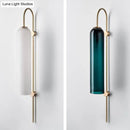 Mid century gooseneck wall light brass & teal glass bedroom sconce