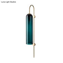Mid century gooseneck wall light brass & teal glass bedroom sconce