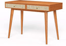 Mid Century Modern Solid Wood Desk With Drawers 45 Inch Rattan Writing Desk