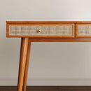 Mid Century Modern Solid Wood Desk With Drawers 45 Inch Rattan Writing Desk