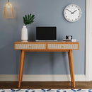 Mid Century Modern Solid Wood Desk With Drawers 45 Inch Rattan Writing Desk