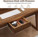 Mid-Century Modern Wooden Desk with Drawer and Stability