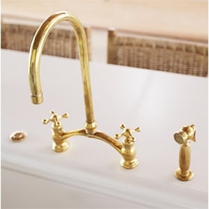2  Hole Kitchen Faucet - 2 Hole Unlacquered Brass Kitchen Faucet With Sprayer