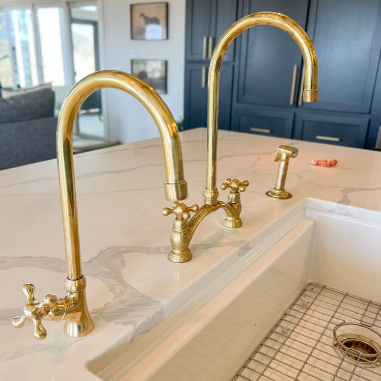 2  Hole Kitchen Faucet - 2 Hole Unlacquered Brass Kitchen Faucet With Sprayer