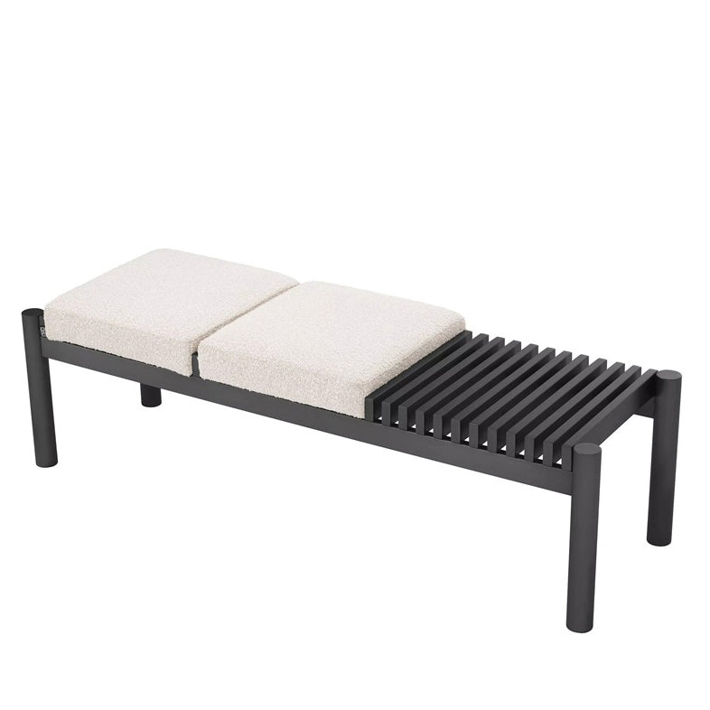 Mimosa Metal Indoors Bench with Teddy Fabric Black (W)18" (L)55" (H)18" angle view