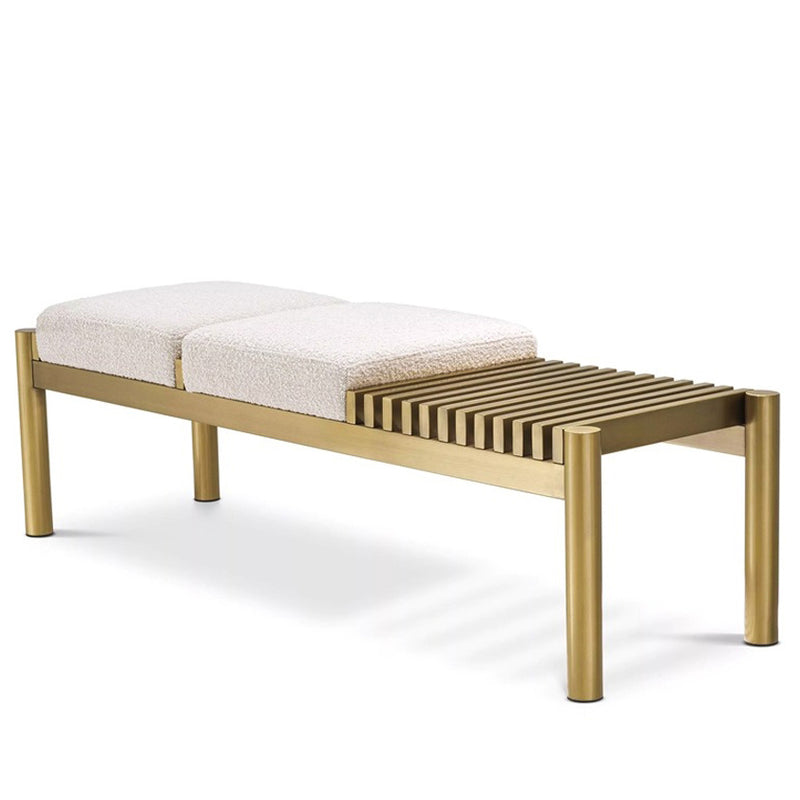 Mimosa Metal Indoors Bench with Teddy Fabric Gold (W)18" (L)55" (H)18" angle view