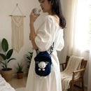 Kawaii Denim Crossbody Sling Bag with Sheep Charm Adjustable Strap