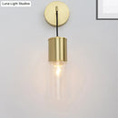 Minimal brass and glass wall sconce light bedroom curved arm lamp