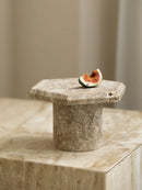 Minimalist beige brown travertine hexagon serving tray dining room