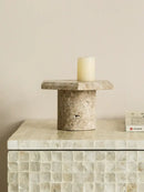 Minimalist beige brown travertine hexagon serving tray dining room