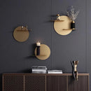 Minimalist beige round metal wall storage shelf for living room