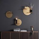 Minimalist beige round metal wall storage shelf for living room