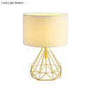 DecorBites™ Diamond Cage Bedside Table Lamp - Metallic Finish, Minimalist Design and Drum Fabric Shade"
