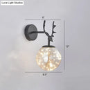 DecorBites™ Minimalist LED Bedroom Sconce with Antler and Glass Design - Wall Mount Lamp with Starry String
