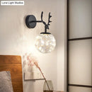 DecorBites™ Minimalist LED Bedroom Sconce with Antler and Glass Design - Wall Mount Lamp with Starry String