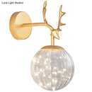 DecorBites™ Minimalist LED Bedroom Sconce with Antler and Glass Design - Wall Mount Lamp with Starry String