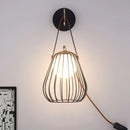 Minimalist black finish pear cage iron wall sconce bedroom light