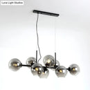 DecorBites™ Minimalist Clear/Smoke Grey Glass Globe Island Chandelier - 8 Lights Black/Gold Dining Room Lighting
