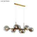 DecorBites™ Minimalist Clear/Smoke Grey Glass Globe Island Chandelier - 8 Lights Black/Gold Dining Room Lighting