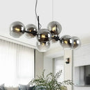 DecorBites™ Minimalist Clear/Smoke Grey Glass Globe Island Chandelier - 8 Lights Black/Gold Dining Room Lighting