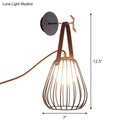 DecorBites™ Minimalist Black LED Wall Sconce with Leather Handle - Pear Cage Iron Design