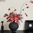 Minimalist black matte big belly ceramic vase living room decor