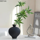 Minimalist black matte big belly ceramic vase living room decor