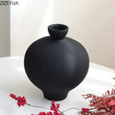 Minimalist black matte big belly ceramic vase living room decor