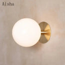 Minimalist black wall lamp with white glass globe bedroom lighting fixture
